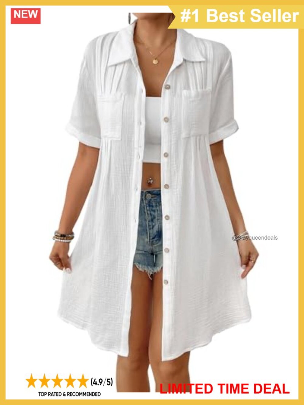 Cotton Swimsuit Coverup Button Down Beach Dress Short Sleeve